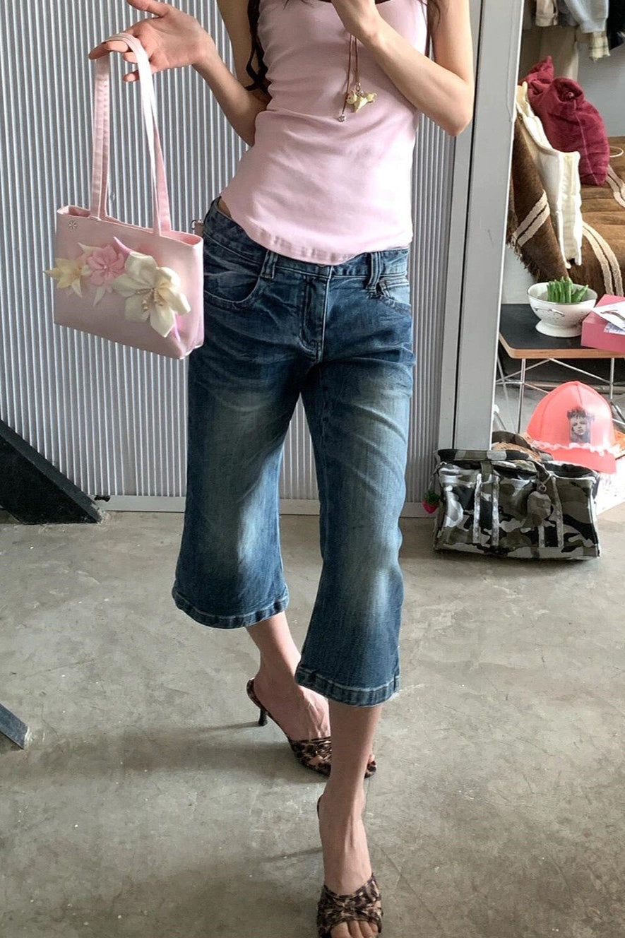 Vintage Washed Bootcut Capri Denim Pants Main image
