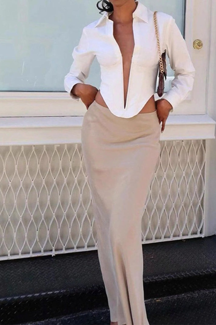 Deep V Neck Collared Long Sleeve Top Secondary image