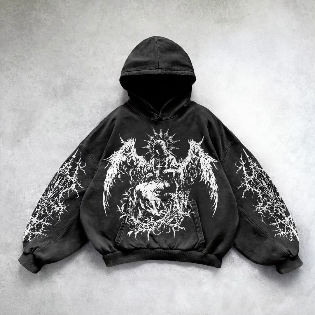 Oversized Gothic Print Hoodie Secondary image