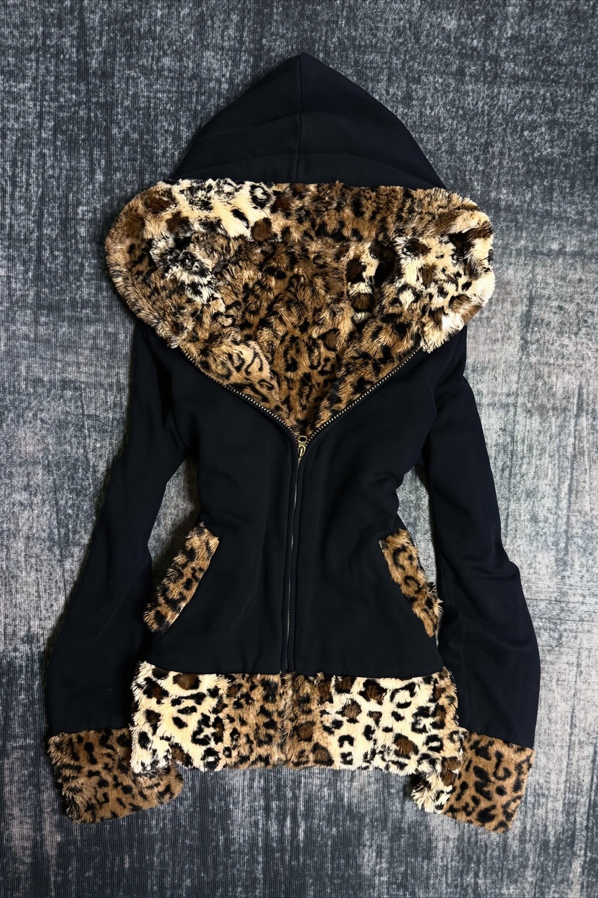 Leopard Lined Gothic Zip Up Hoodie Main image
