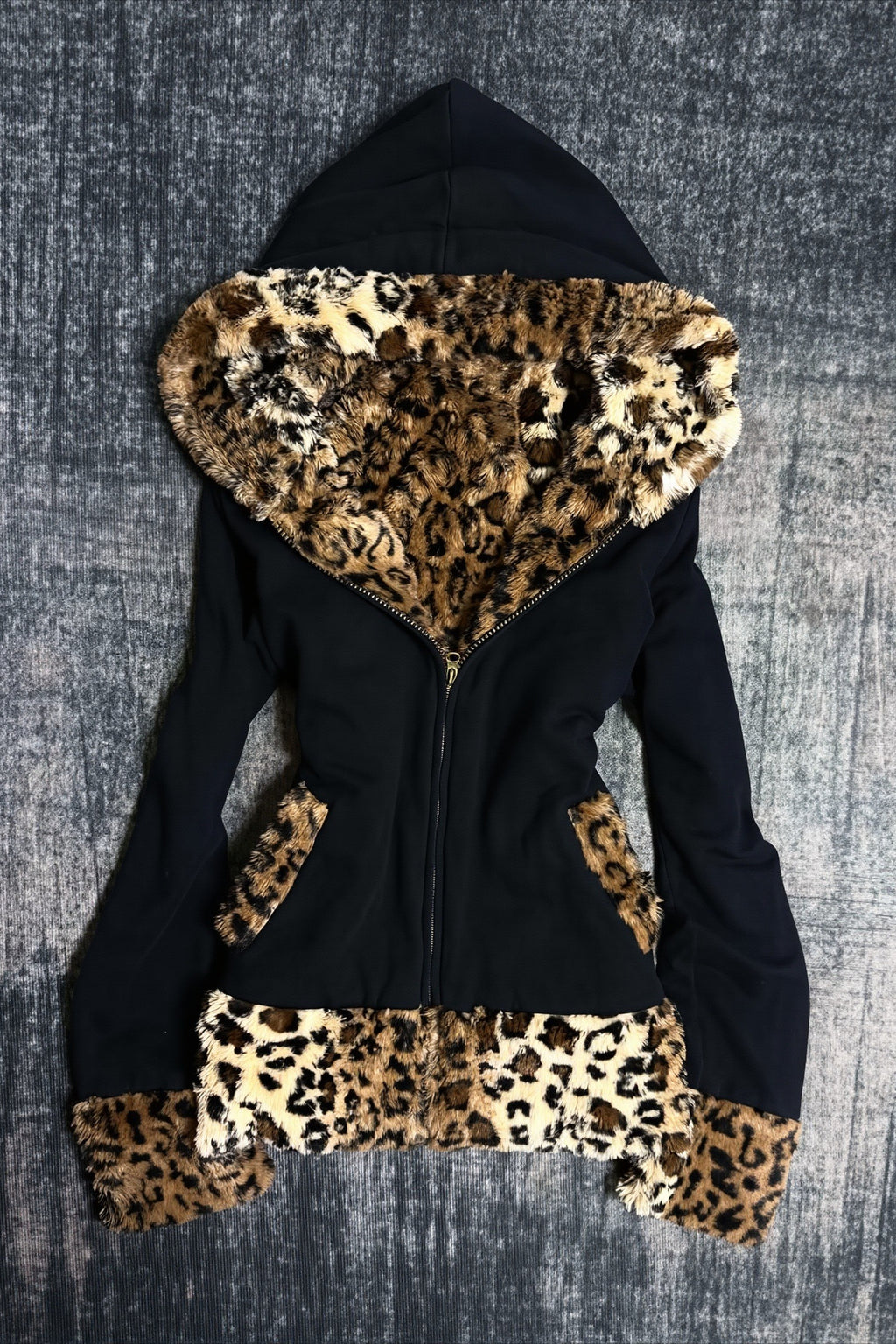 Leopard Lined Gothic Zip Up Hoodie