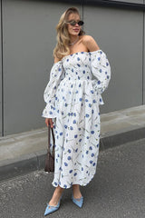 Vintage Ruffle Midi Side Slit Floral Dress
