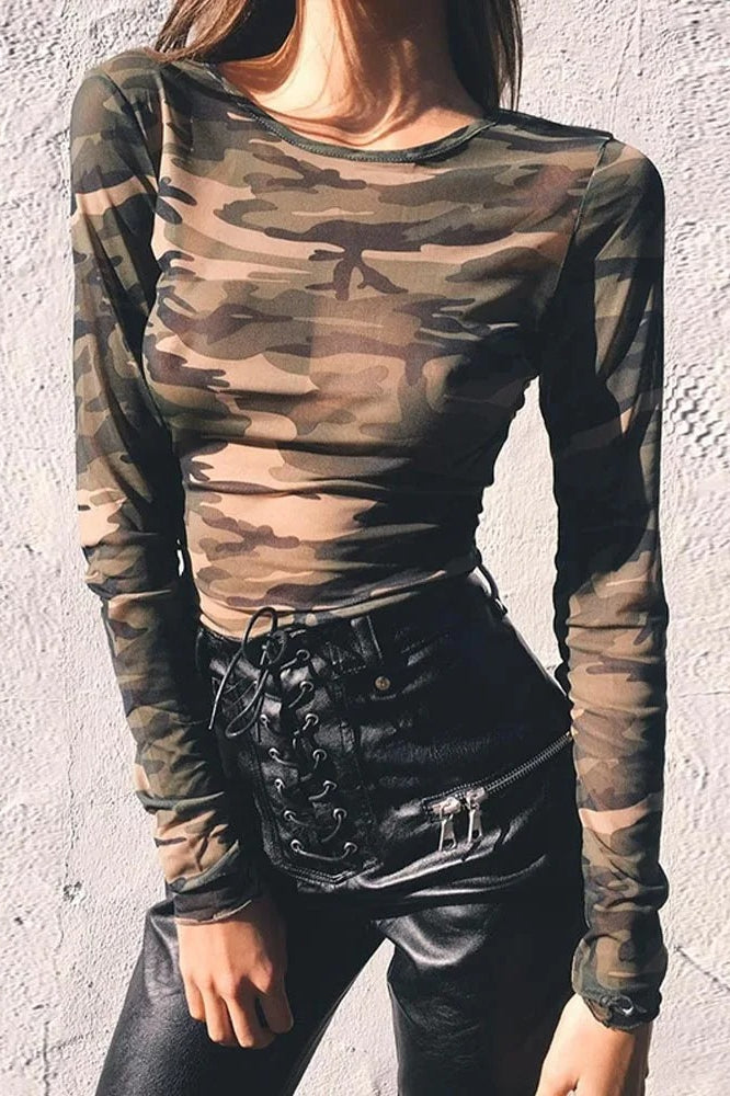 Long Sleeve Camo Print Crop Top Secondary image