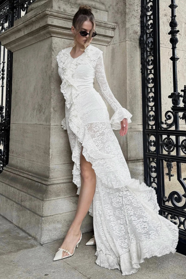Sheer Panel Fluted Sleeve Party Dress Main image