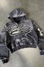 Washed Embroidered Graphic Zip Front Hoodie