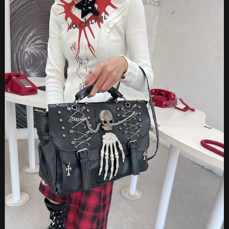Gothic Lolita Harajuku Punk One Shoulder Y2K Rivet Chain Skull Bag Main image