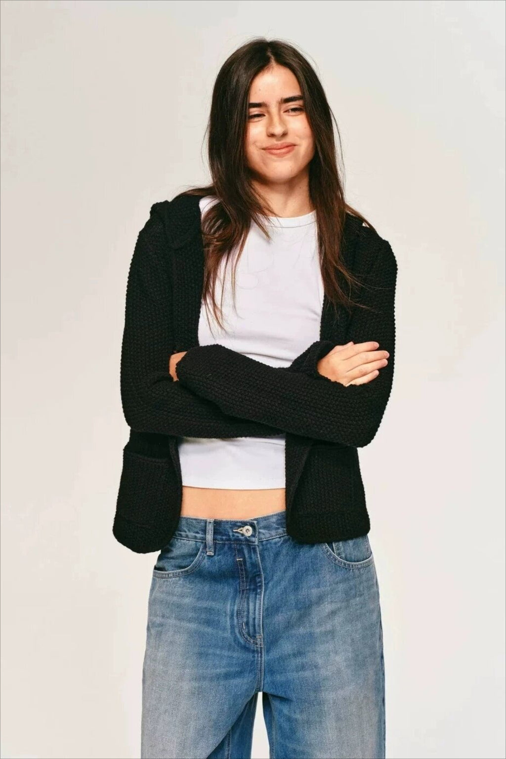 Single Button Fitted Wool Cardigan Knit Top