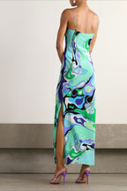 Printed Satin Cami Slit Silk Dress