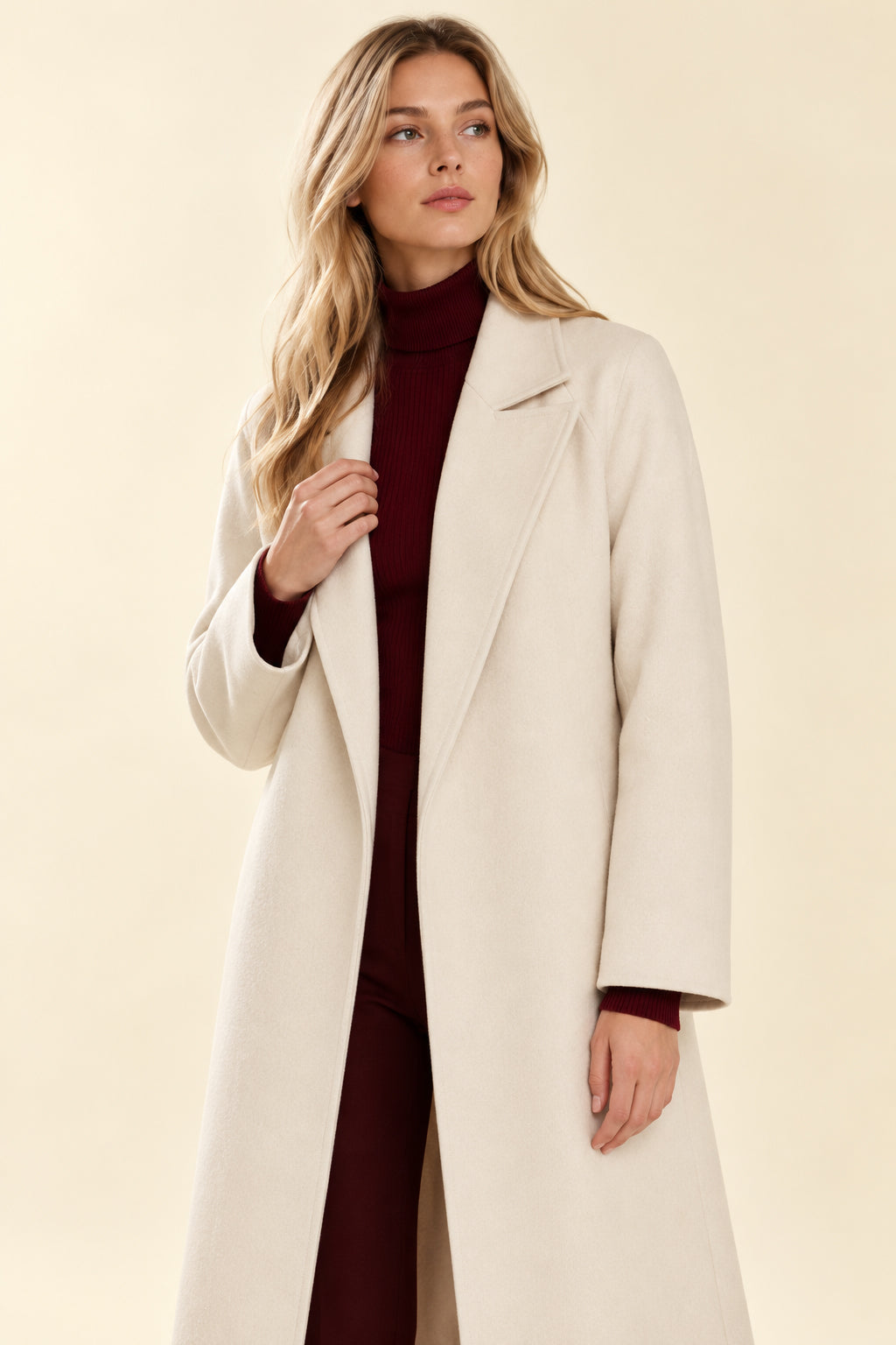 Retro Solid Woolen Coat Women Knee High Thick Turn-Down Overcoat