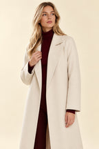 Retro Solid Woolen Coat Women Knee High Thick Turn-Down Overcoat