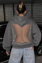 Mesh Back Cutout Pullover Hoodie