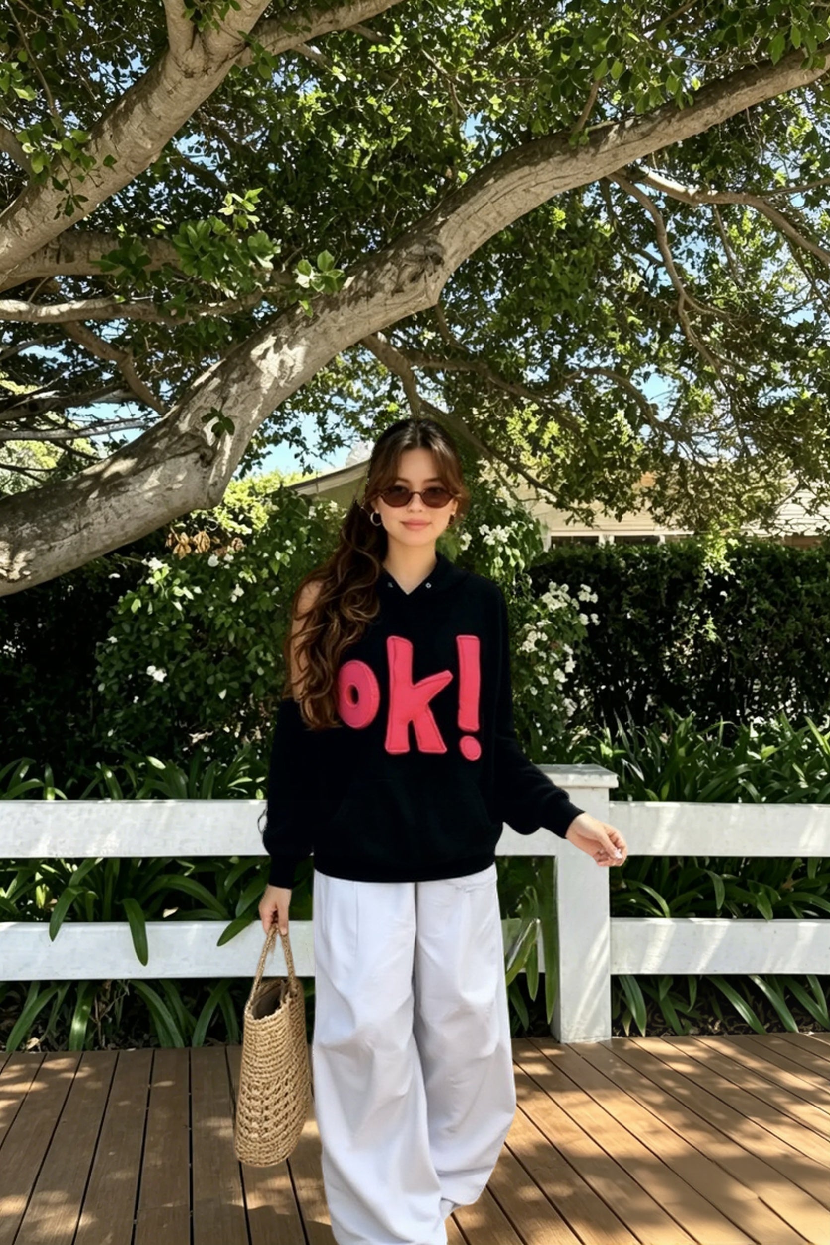 3D OK Letter Print Hoodie Secondary image
