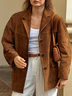 Suede Look Notch Lapel Button Front Coat