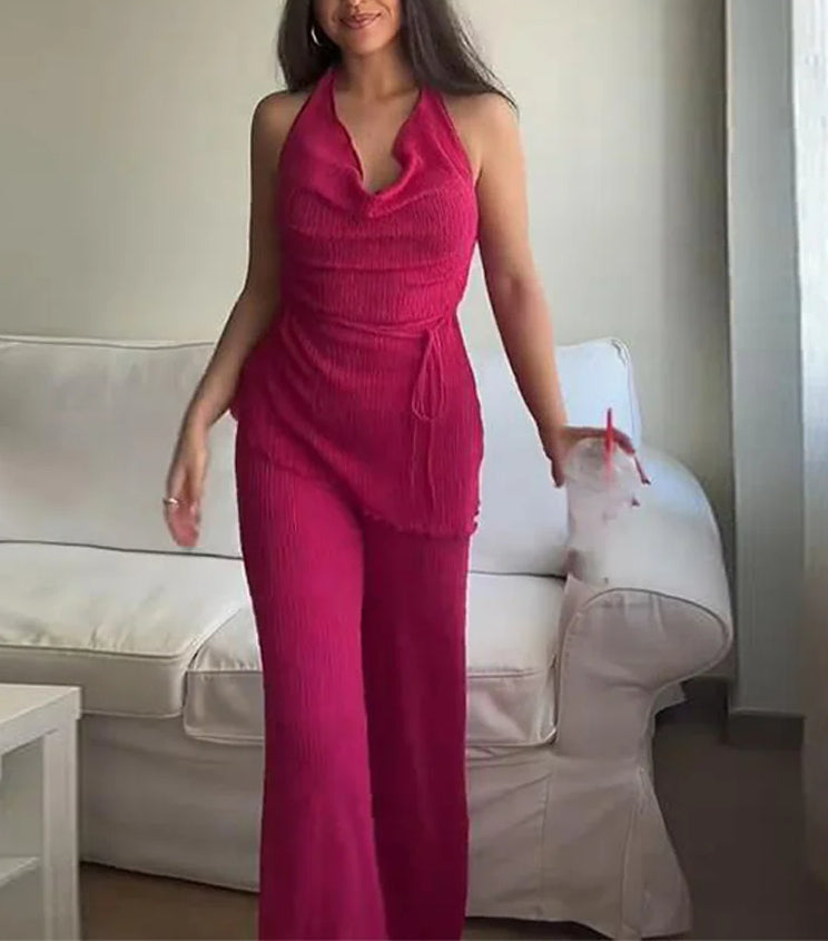 Lace-Up Halter Wide Leg Suit Main image
