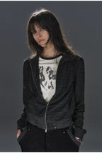 Black Pinstripe Belted Zip Up Hoodie