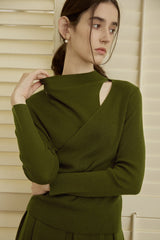 Sheer Panel Mock Neck Knit Top