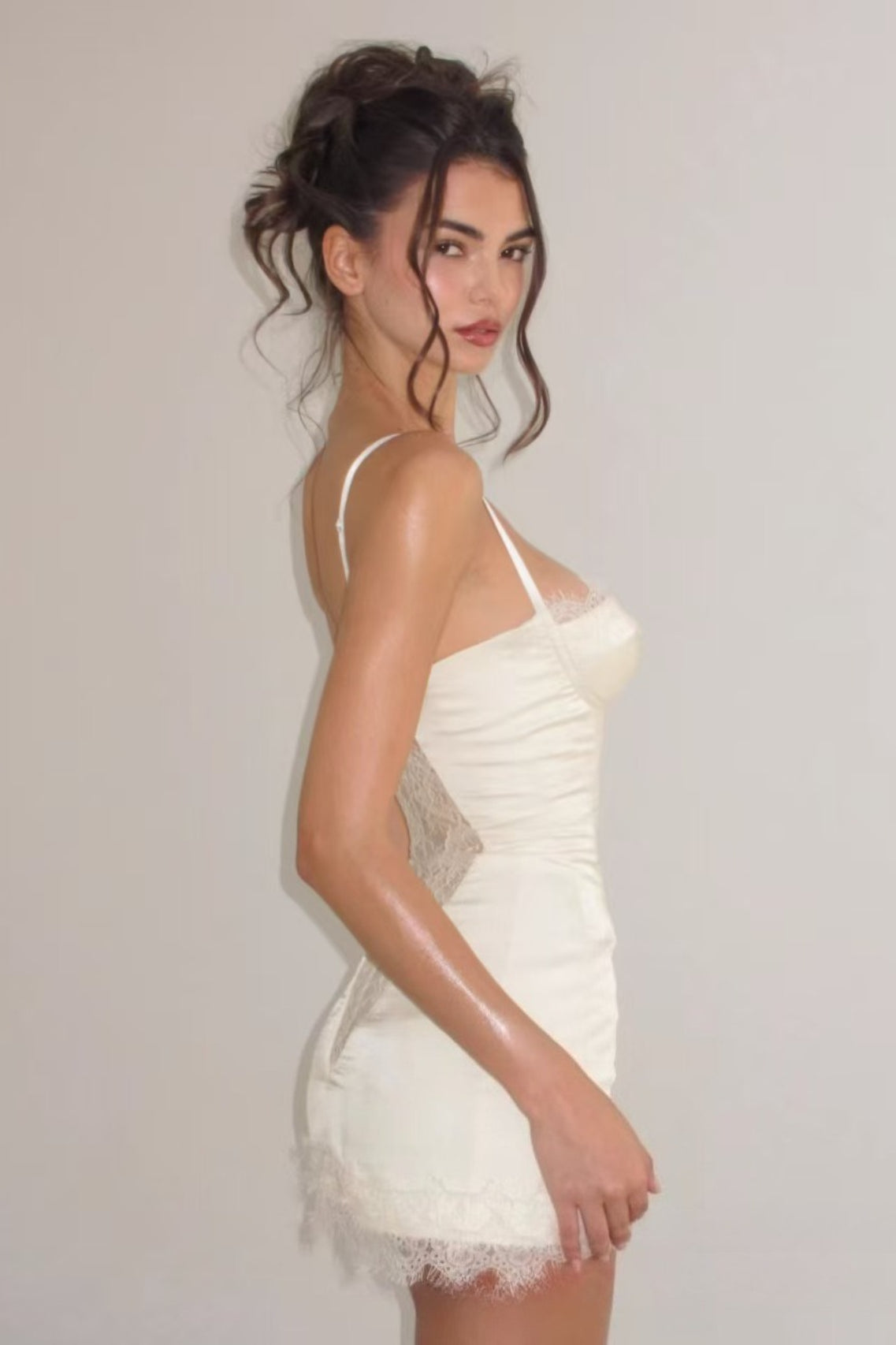 Satin Lace Ruffle Strapless Mini Dress Secondary image