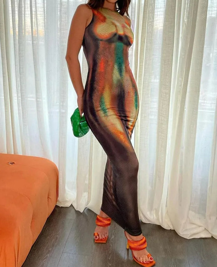 Multicolor Print Sleeveless Maxi Dress Secondary image