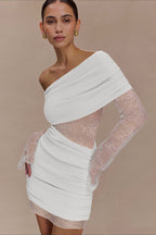 Off Shoulder Lace Sleeve Bodycon Mini Party Dress