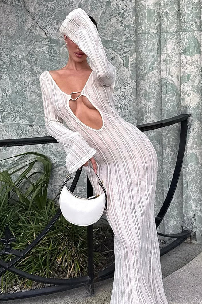 Fitted Backless Cut Out Flared Sleeve Sweater Dress Main image