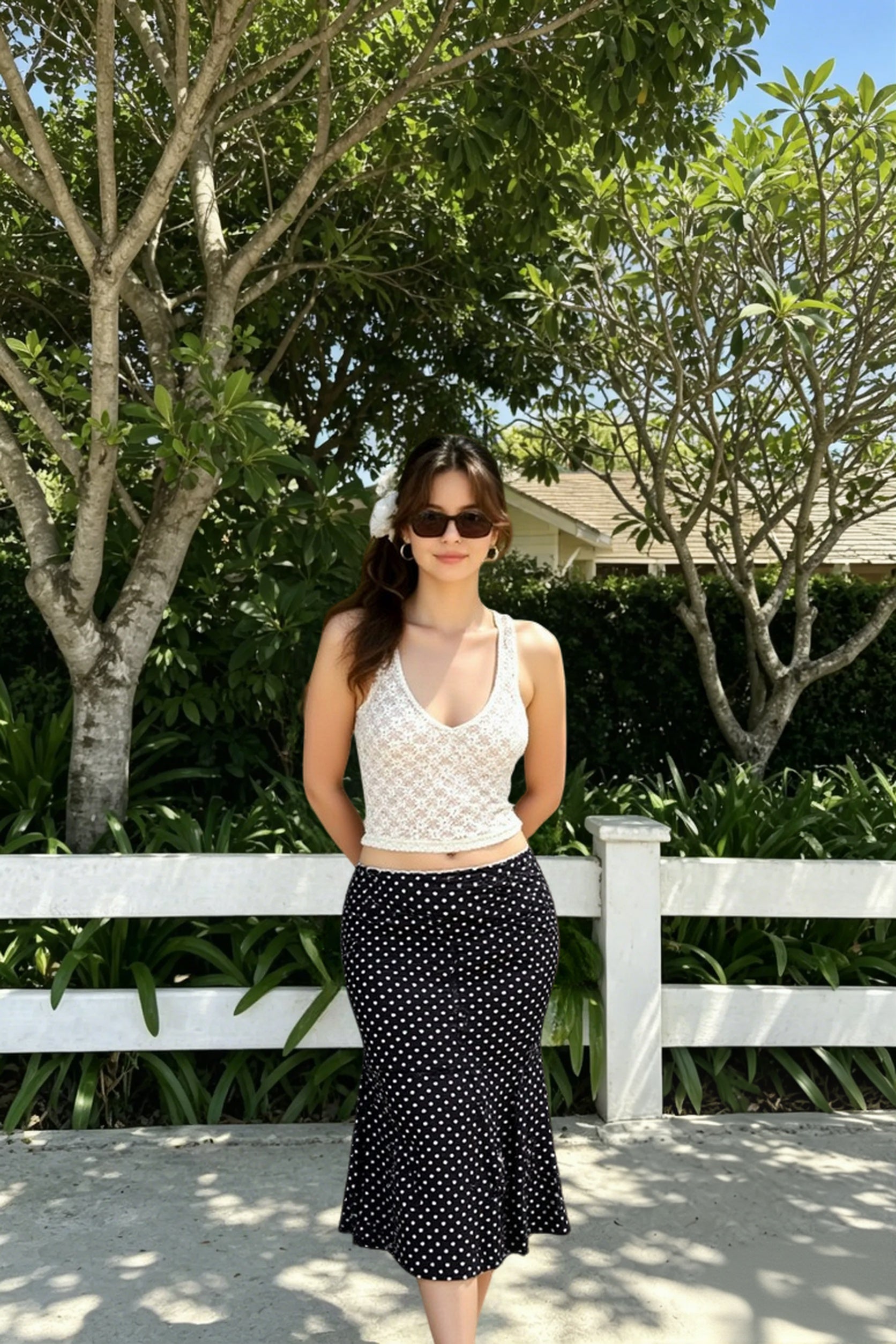 Contrast Polka Dot Fishtail Skirt Main image