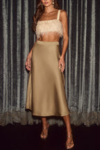 Satin High Waist A-Line Bodycon Skirt