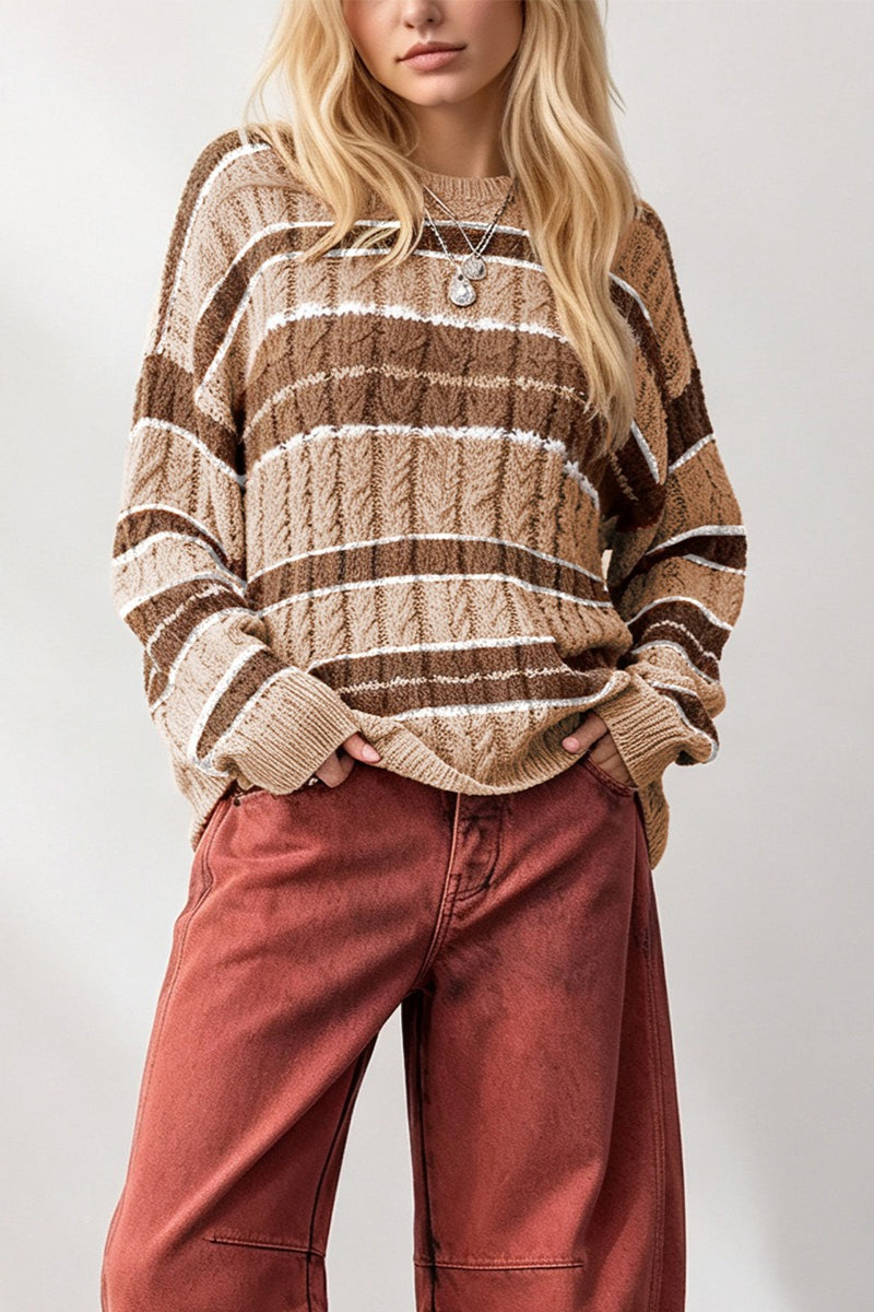 Multicolor Stripe Textured Relaxed Pullover Knit Sweater