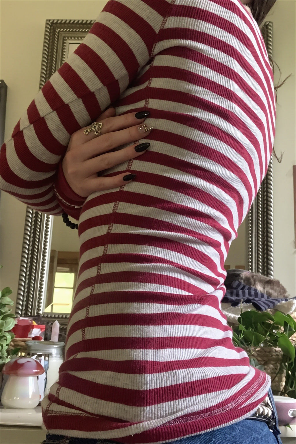 Striped Scoop Neck Fitted Long Sleeve T-Shirt