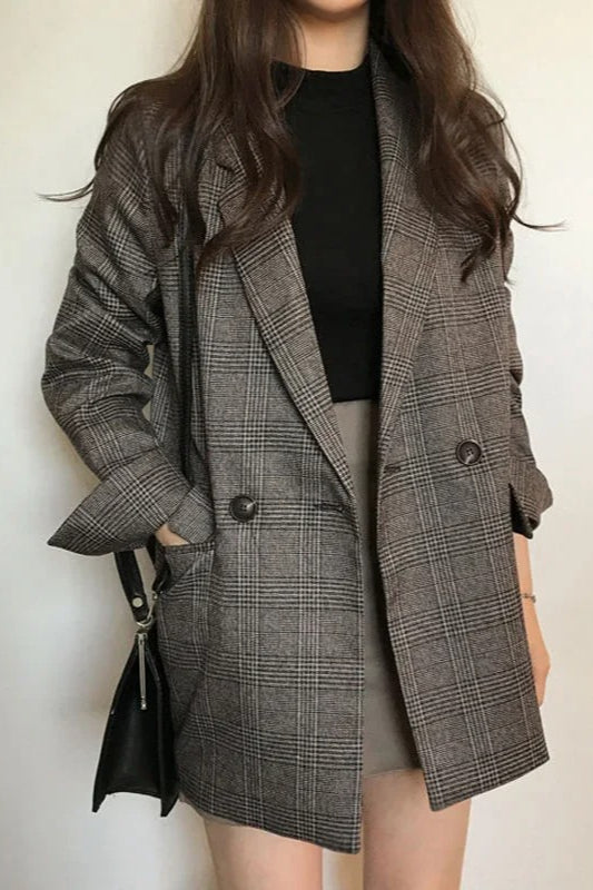 Plaid Double-Breasted Long Blazer Secondary image