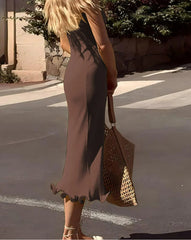 Sleeveless Ruffles Patchwork Bodycon Midi Dress