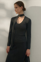 Tie Detail U-Neck Wool Knit Top