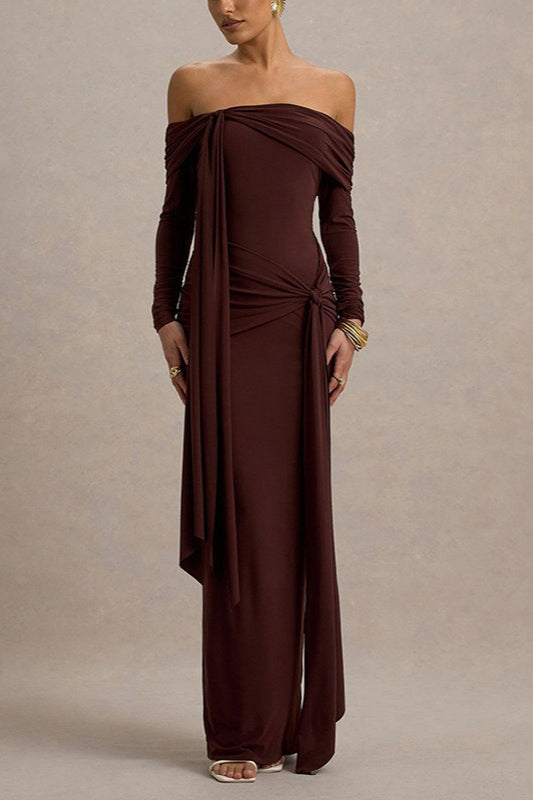 Elegant Solid Strapless Off Shoulder Bodycon Slim Formal Dress Main image