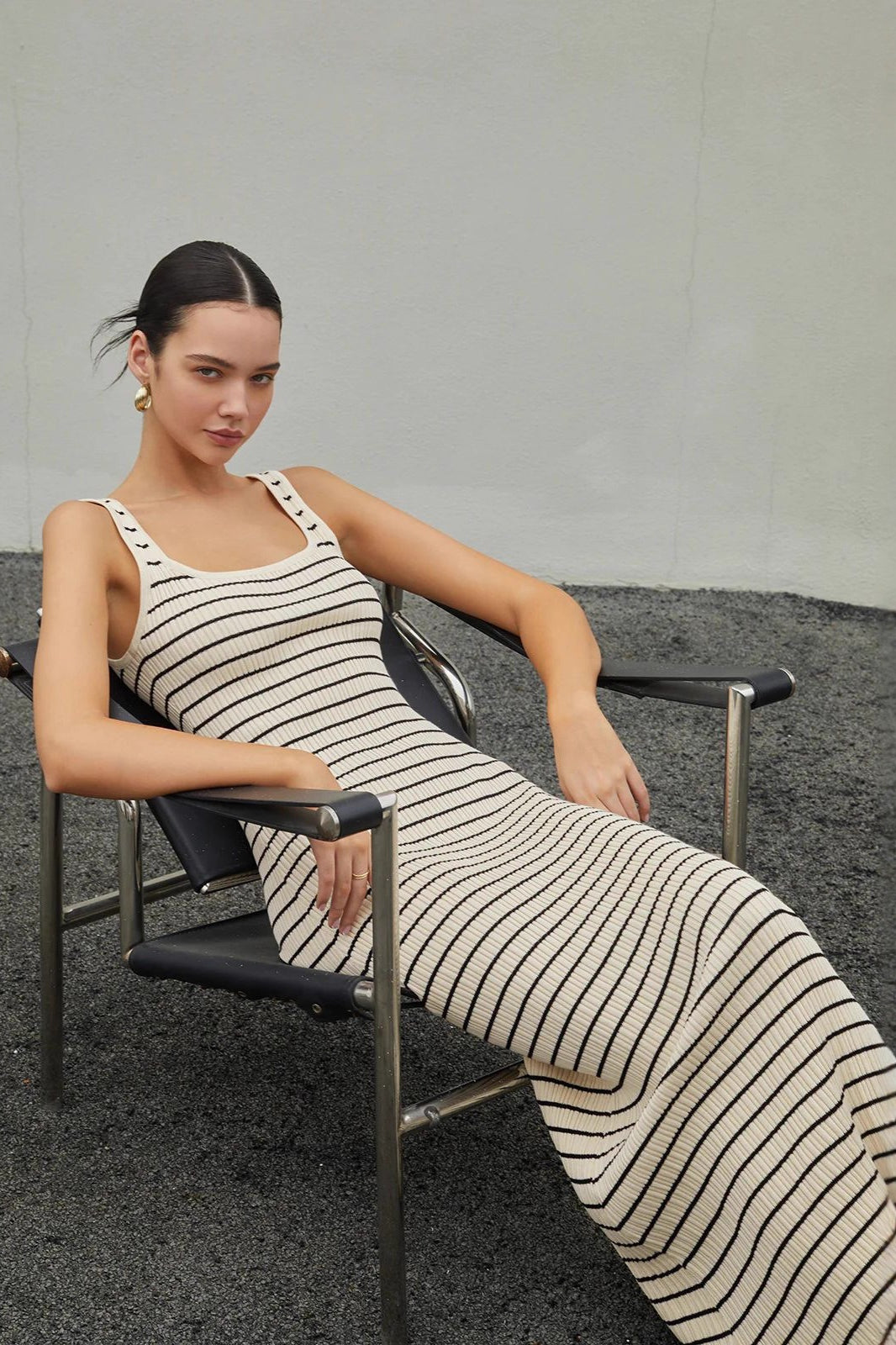 Striped Sleeveless Cami Knit Bodycon Maxi Sweater Dress Secondary image
