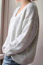 Fuzzy V Neck Relaxed Solid Knit Sweater
