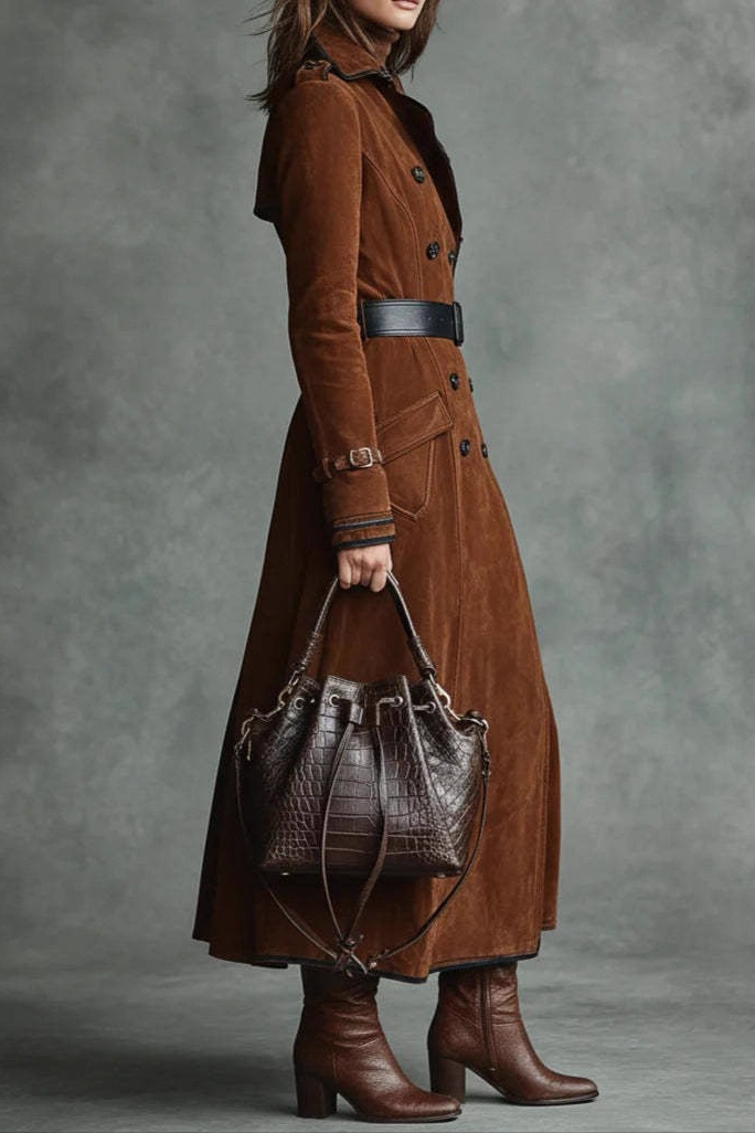 Suede Lapel Western Long Stylish Overcoat Secondary image