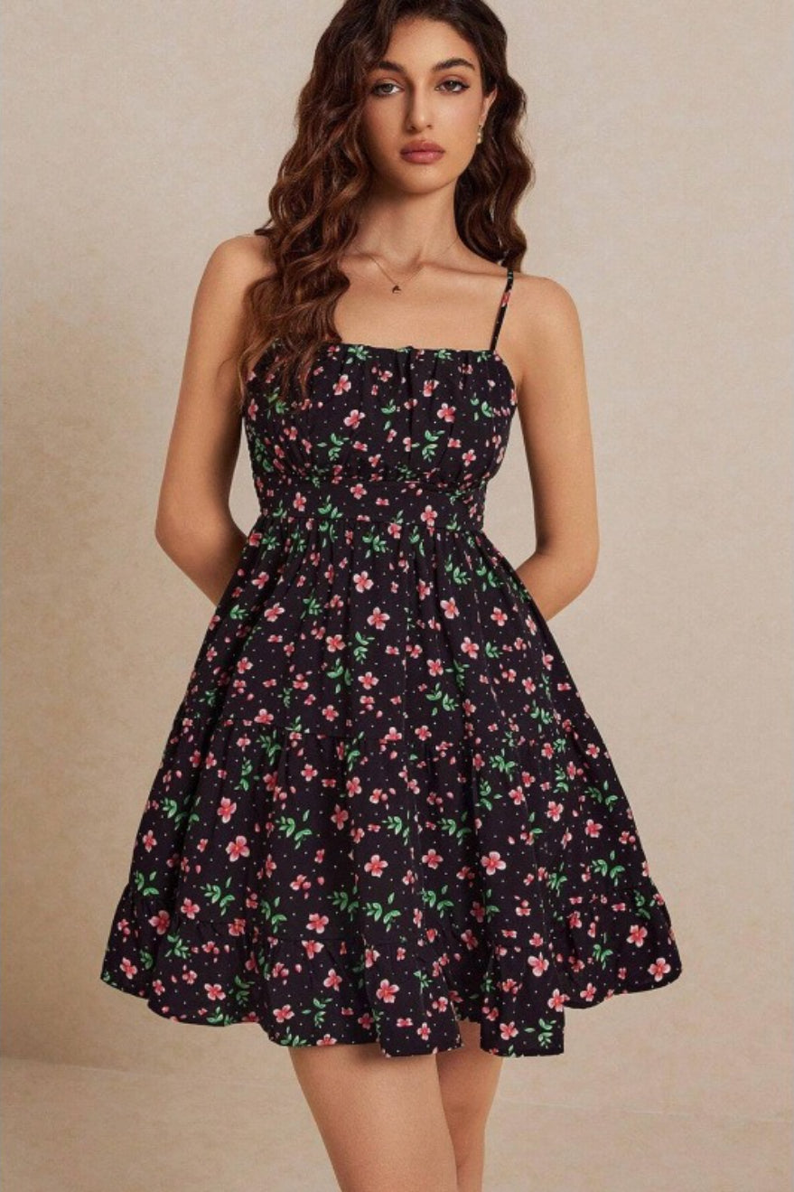 Floral Smocked Spaghetti Strap Mini Dress Secondary image