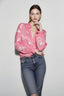 Printed Collared Lantern Sleeve Elegant Long Sleeve Blouse