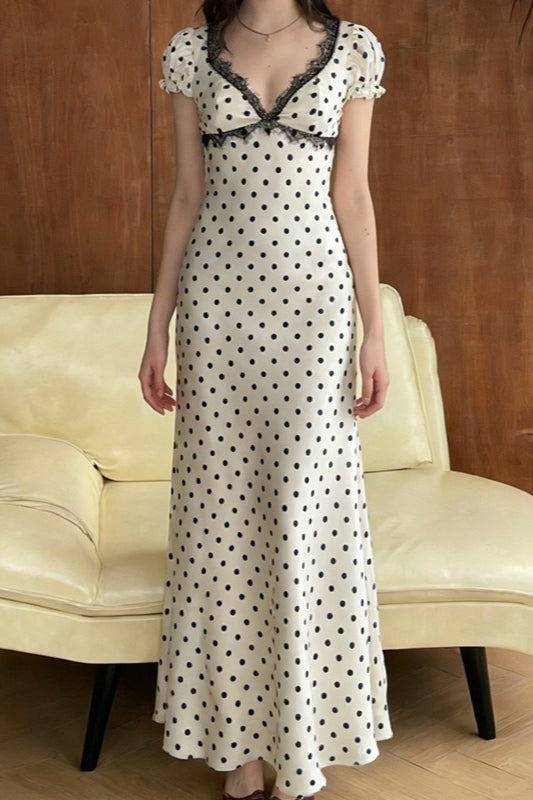 Polka Lace Trim Sleeveless Bodycon Maxi Lace Dress Secondary image