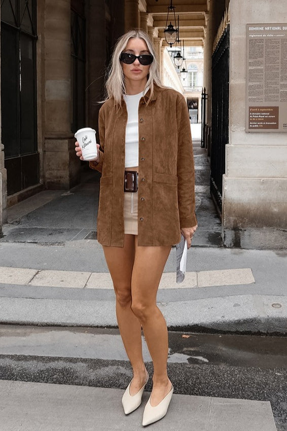 Russet Suede Notch Collar Coat Secondary image