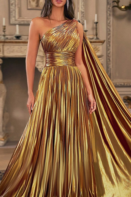 French Retro One Shoulder Backless Maxi Prom Dress Secondary image