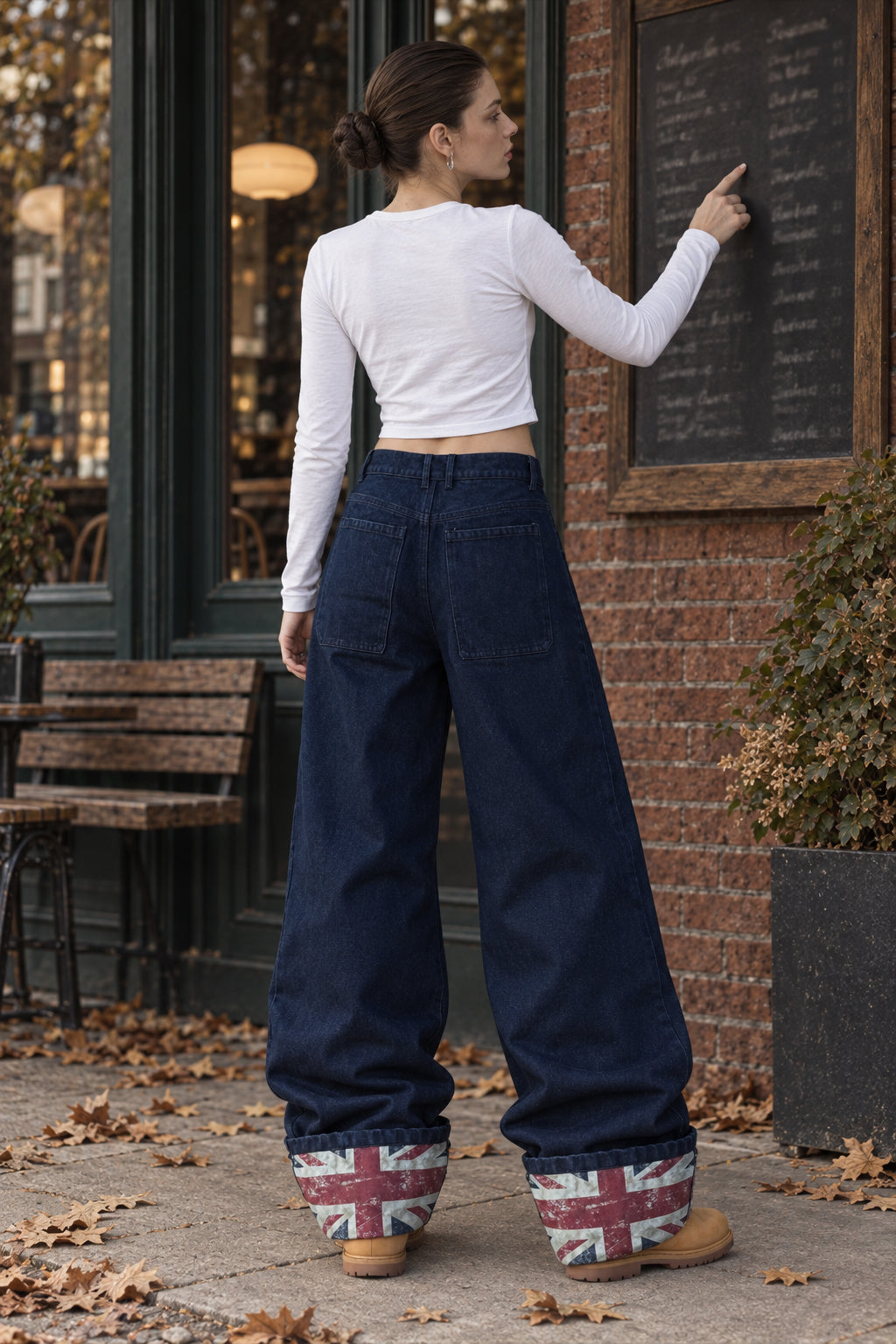 Street Cuffed Print Loose Jeans
