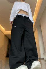 Vintage Letter Embroidered Baggy Curved Blade Pants