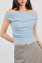 Off-Shoulder Ruched Waist Cinched Crop Top