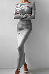 Warm Modal Grey Off-Shoulder Bodycon Dress