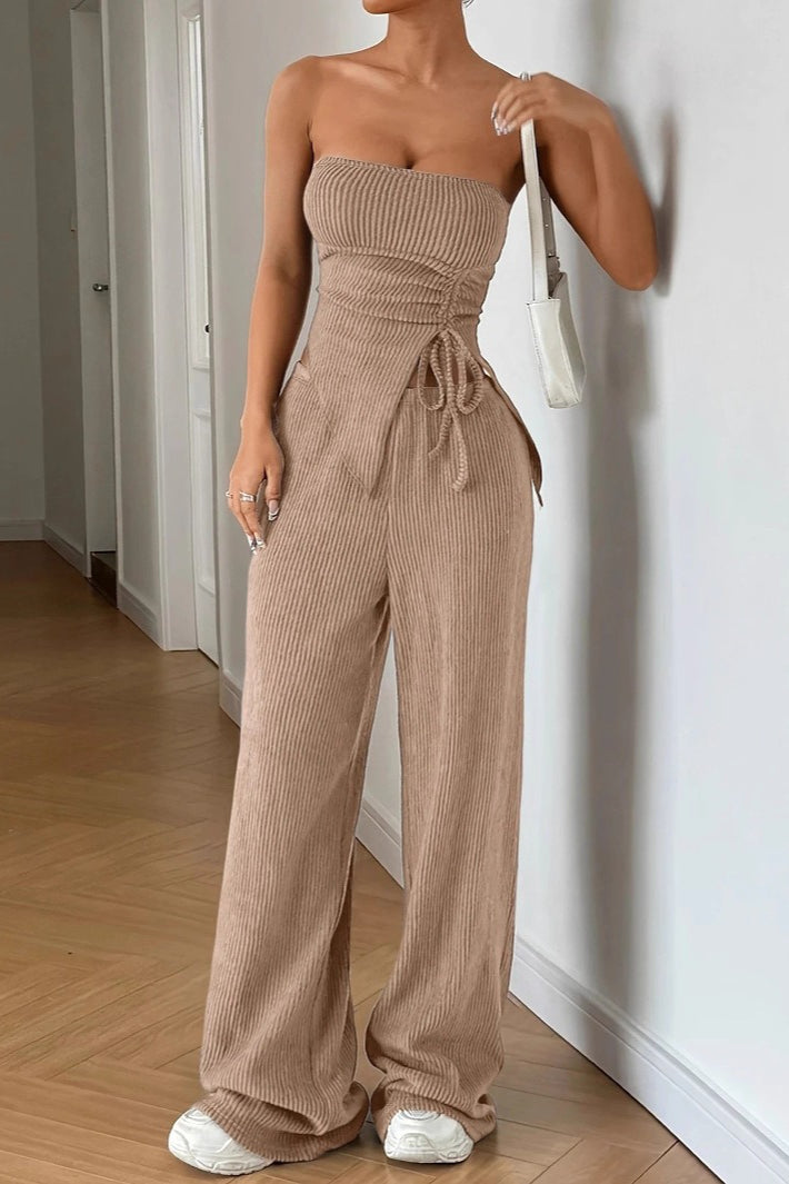 Ribbed Sleeveless Tie Front Knit Set Main image