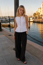 Cotton & Linen Pleated Back Tie Top