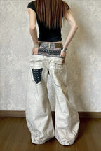 Digital Graphic Strap Wide Leg Jeans