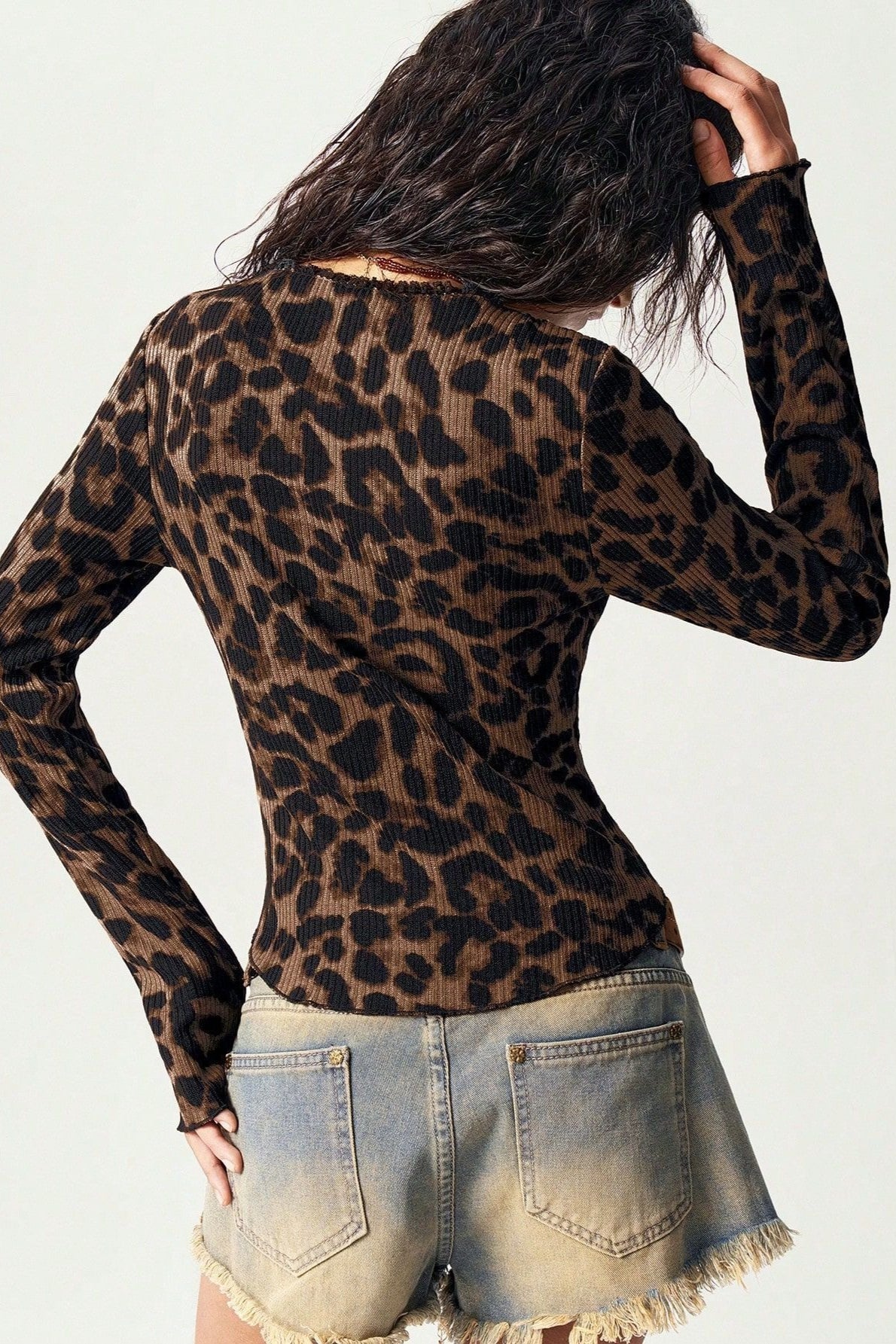 Leopard Print Button Front Long Sleeve T-shirts