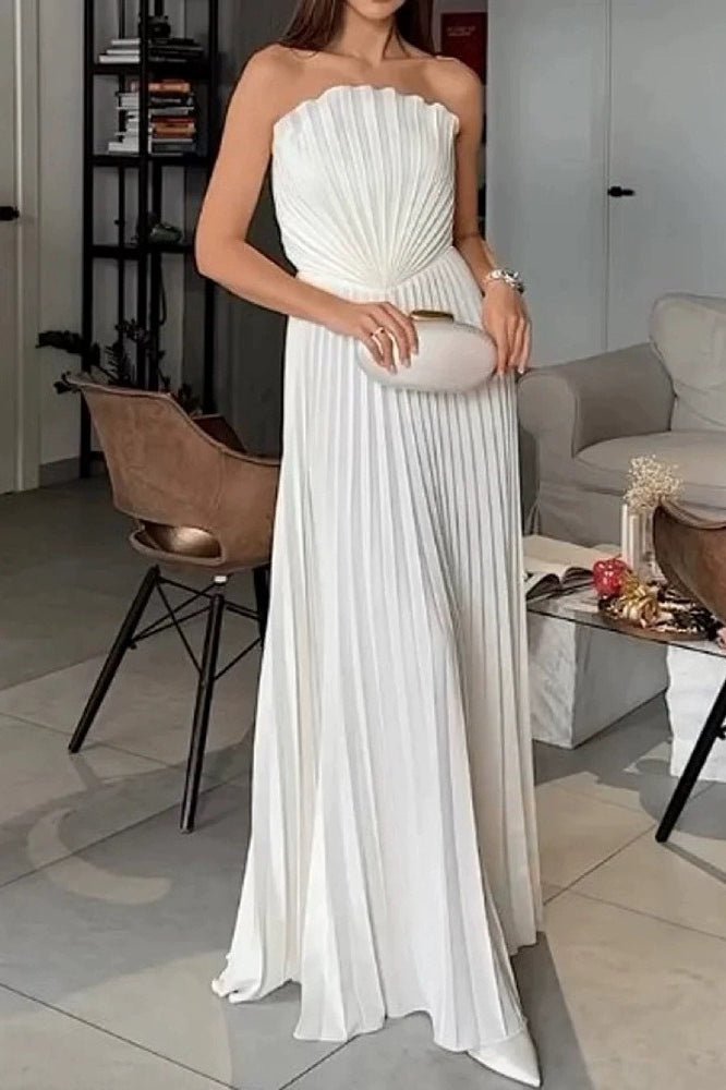 Elegant Solid Pleated Flared Formal Dress Secondary image