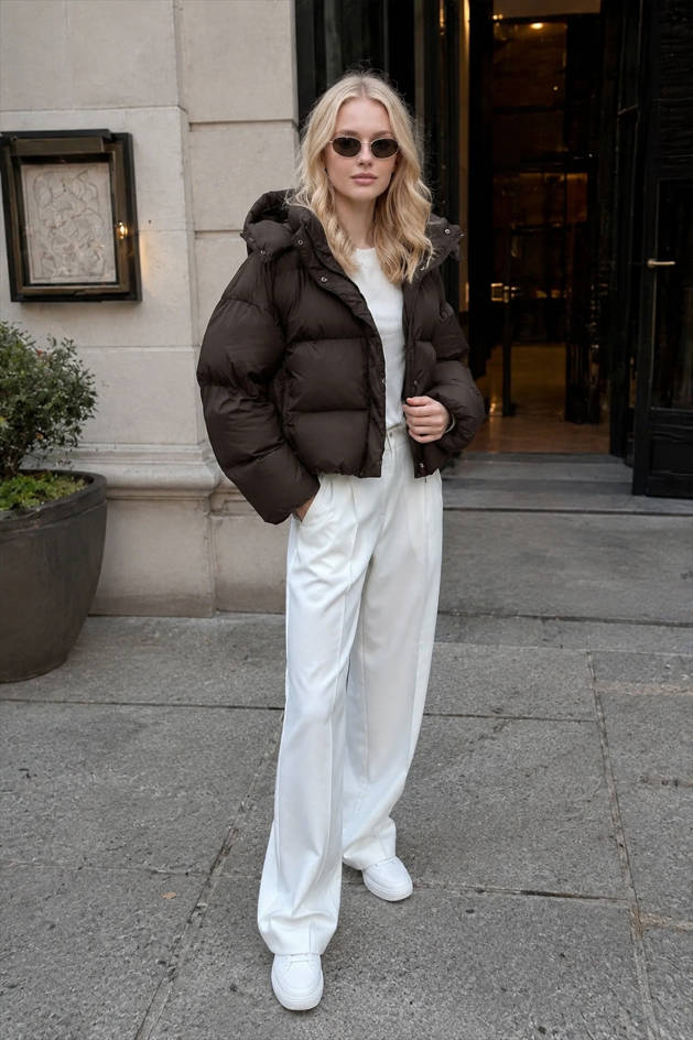 Relaxed Fit Cropped Hooded Puffer Jacket